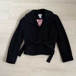 LOFT Black Textured Wool Blend Blazer with Belt